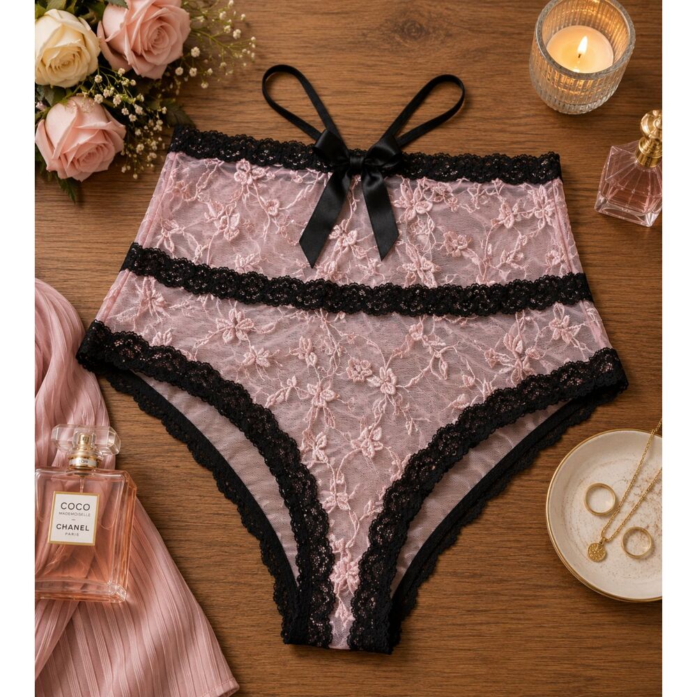 Lingerie Lace Mesh Bodysuit Pink And Black Women's New Unbranded (1018D)